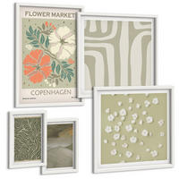 BILDER SET 5er Set - 50x50 cm & 20x30 cm & 40x60 cm Weißer Rahmen - Abstrakte Boho-Muster - Weiß, Kunststoff (40/60cm) - TULUP