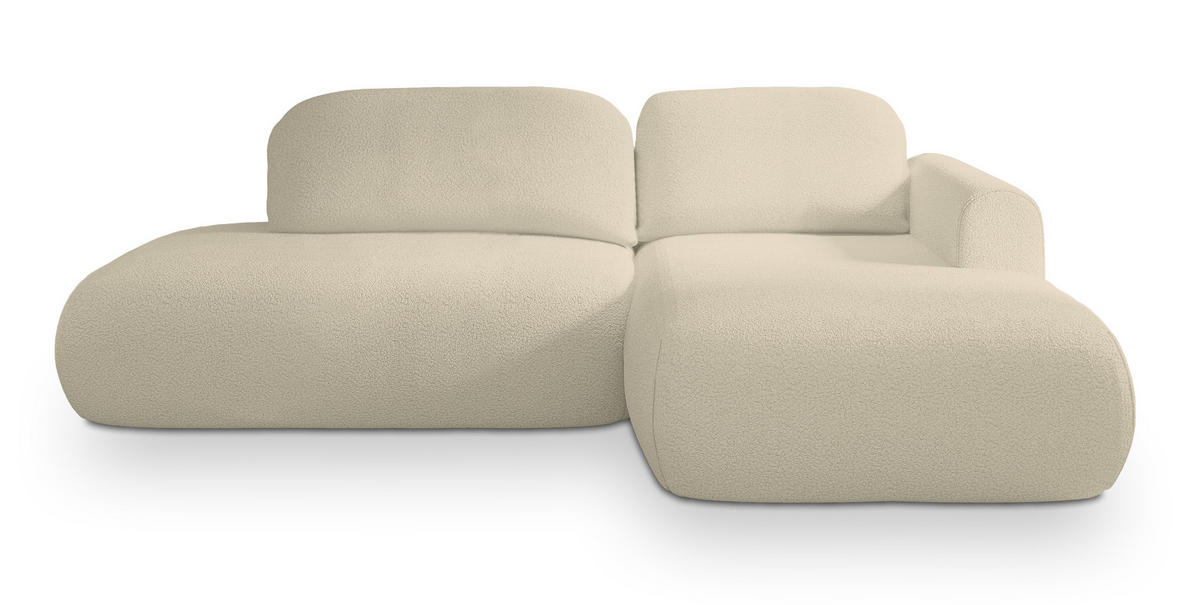 ECKSOFA NUVIRA R-S Creme Boucle-Stoff mit Schlaffunktion - Creme, Holz (274/165cm) - MASSENO