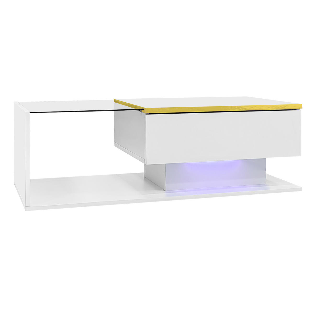 KONFERENČNÍ stolek 100/50/32,5 cm bílý s LED a skleněnou deskou - bílá, kompozitní dřevo (100/50/32.5cm) - BEAOK