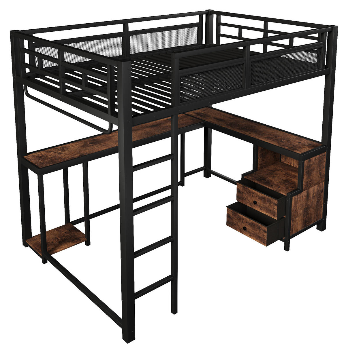 HOCHBETT 140/200 cm Schwarz mit LED, USB und Metall - Schwarz, Metall (140/200cm) - MIVRAY