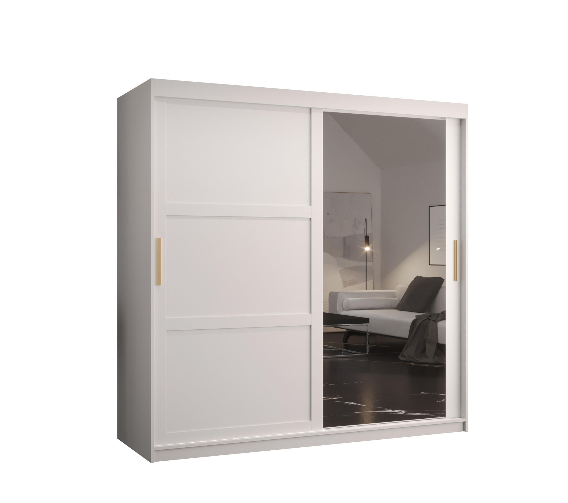 SCHWEBETÜRENSCHRANK 200/180/62 2-türig - Goldfarben/Weiß, Holz/Kunststoff (180/200/62cm) - Abiks Möbel