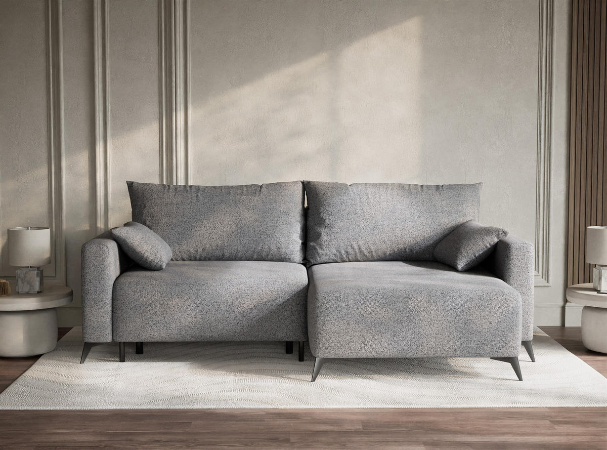 ECKSOFA MIT SCHLAFFUNKTION Leon Grau Webstoff - Schwarz/Grau, Holz/Holzwerkstoff (239/148cm) - Maison de Reve