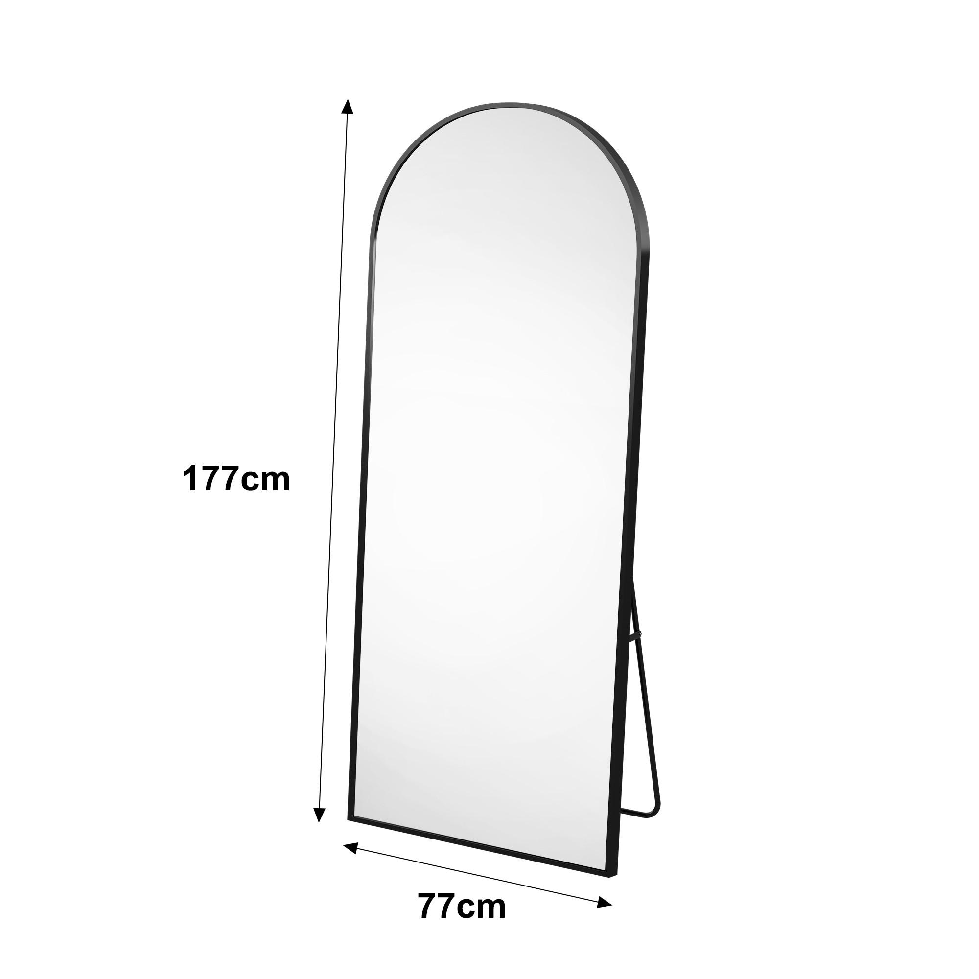 STANDSPIEGEL 177 x 77 cm, gewölbter, freistehend/an der Wand montierbar, Ankleidespiegel, schwarz - Schwarz, Glas/Metall (77/177/3cm) - WoodenAura
