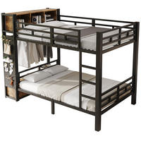 ETAGENBETT aus Metall und Holz 120x200 cm Schwarz/Dunkelbraun mit Stauraum, Kleiderstange, Schublade und Lochwand - Schwarz, Metall (120/200cm) - Modfu