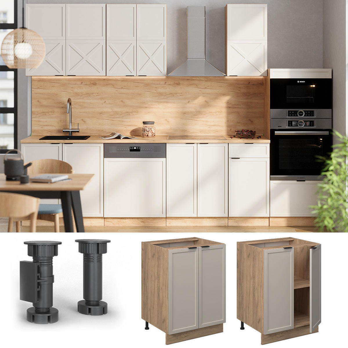 KÜCHENUNTERSCHRANK Fame-Line GrauBeige 60 cm, AP Eiche - Honigeiche/Eiche Wotan, Holzwerkstoff (60/82/60cm) - Vicco