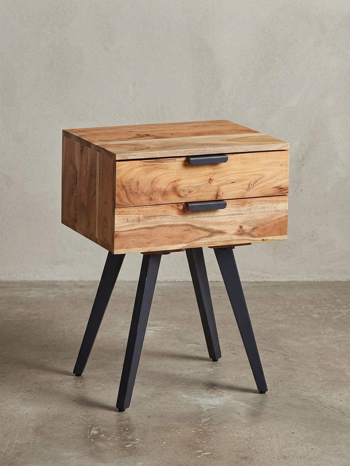 NACHTTISCH – Akazie Massivholz, Industrial-Stil, handmade, braun/grau - Beige/Anthrazit, Holz/Metall (47/65/35cm) - KADIMA DESIGN