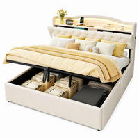 POLSTERBETT 180/200 cm in Beige Samt mit Bettkasten, LED und USB - Beige, Holzwerkstoff/Textil (180/200cm) - CHICFURN