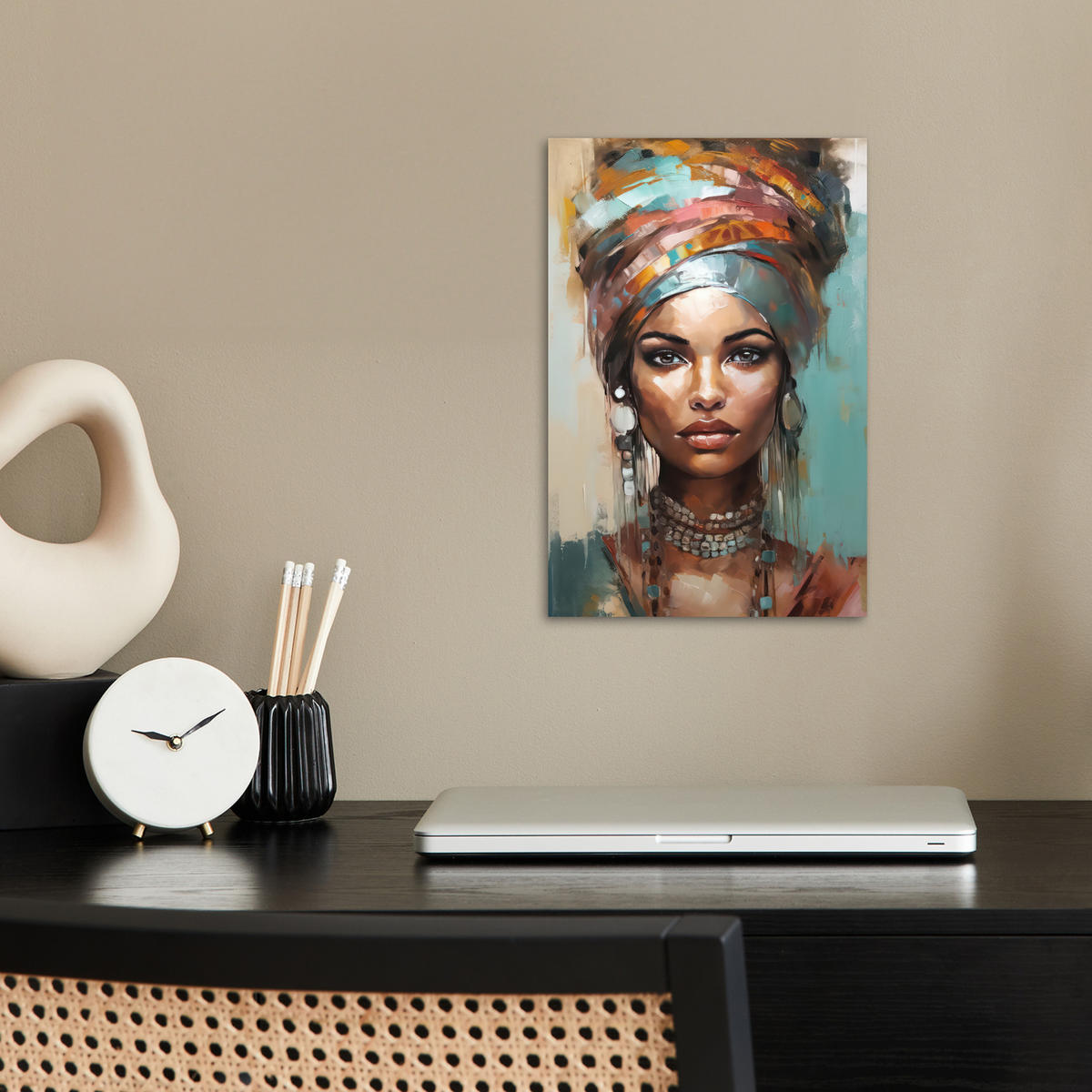 POSTER Frau - Kunst - Schmuck - Porträt 20x30 cm - Blaugrau, Papier (20/30/0.1cm) - MuchoWow