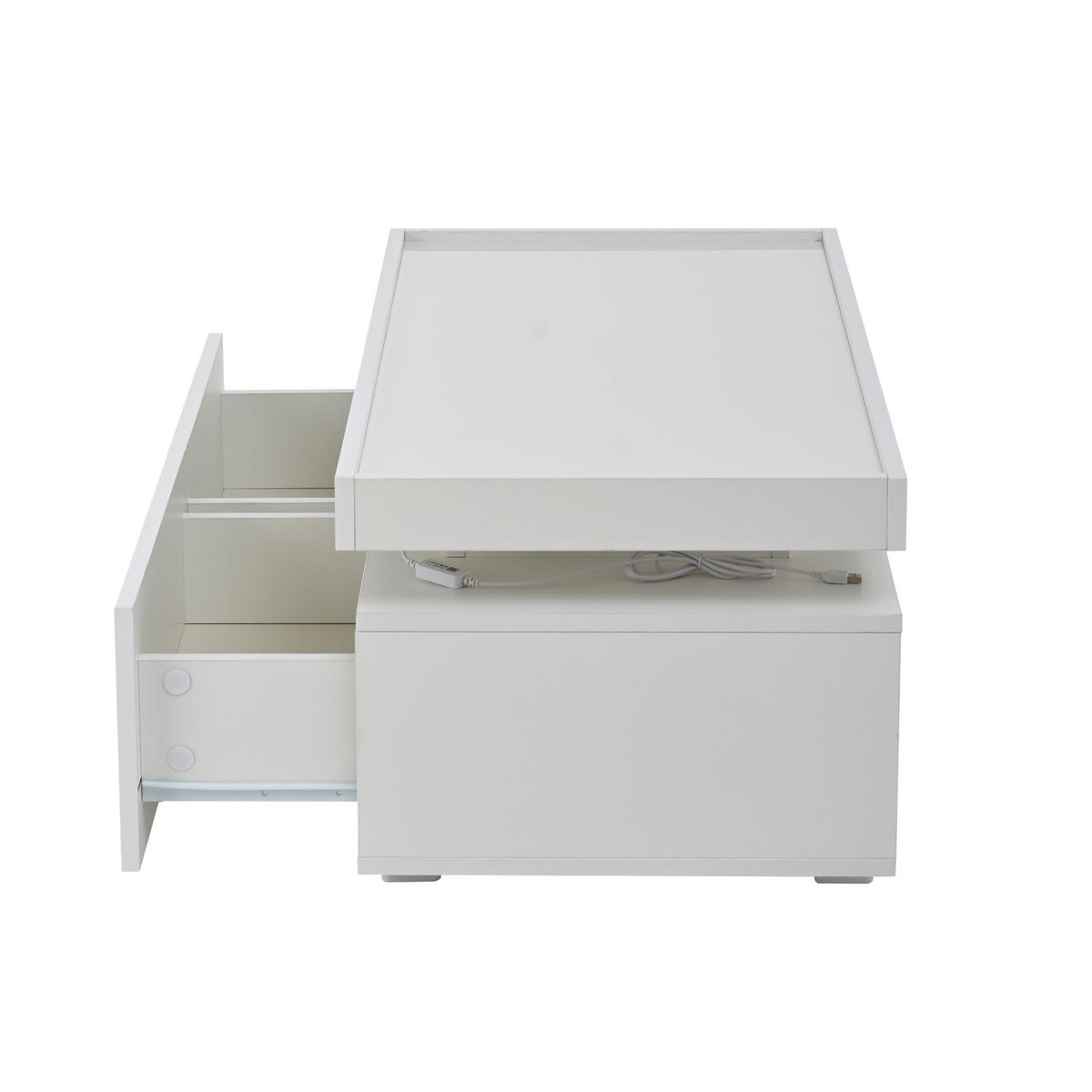 COUCHTISCH 95/45/35 cm weiß aus Spanplatte mit LED und 2 Schubladen - Weiß, Holzwerkstoff (95/45/35cm) - OKWISH