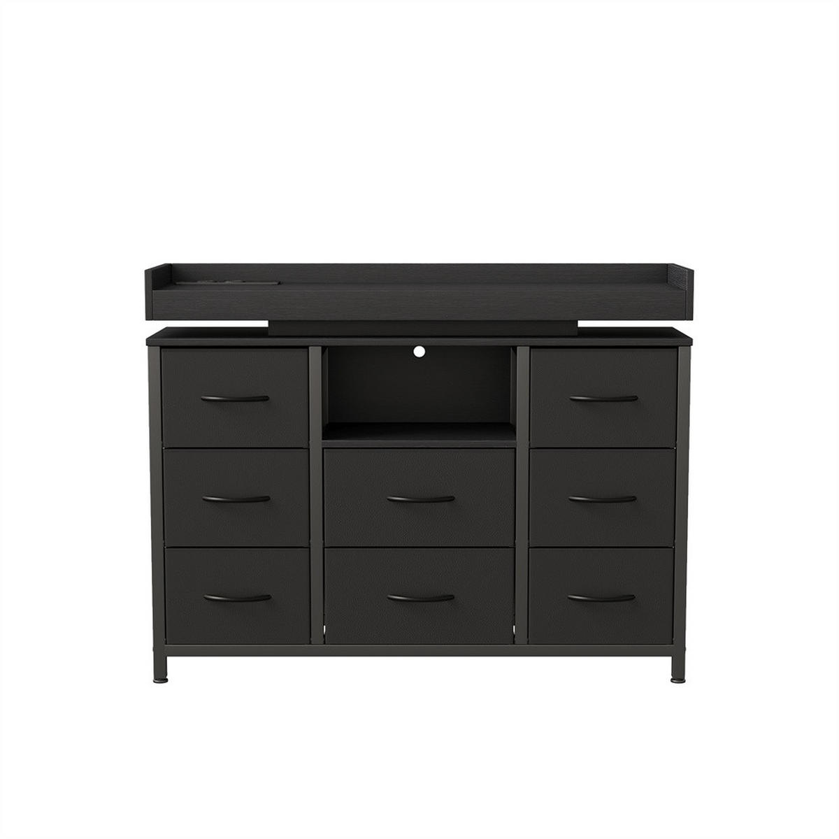KOMMODE mit 8 Schubladen - integrierte Ladestation und RGB-LED-Beleuchtung - Schwarz - Schwarz, Holzwerkstoff (108/82/30cm) - DELFA