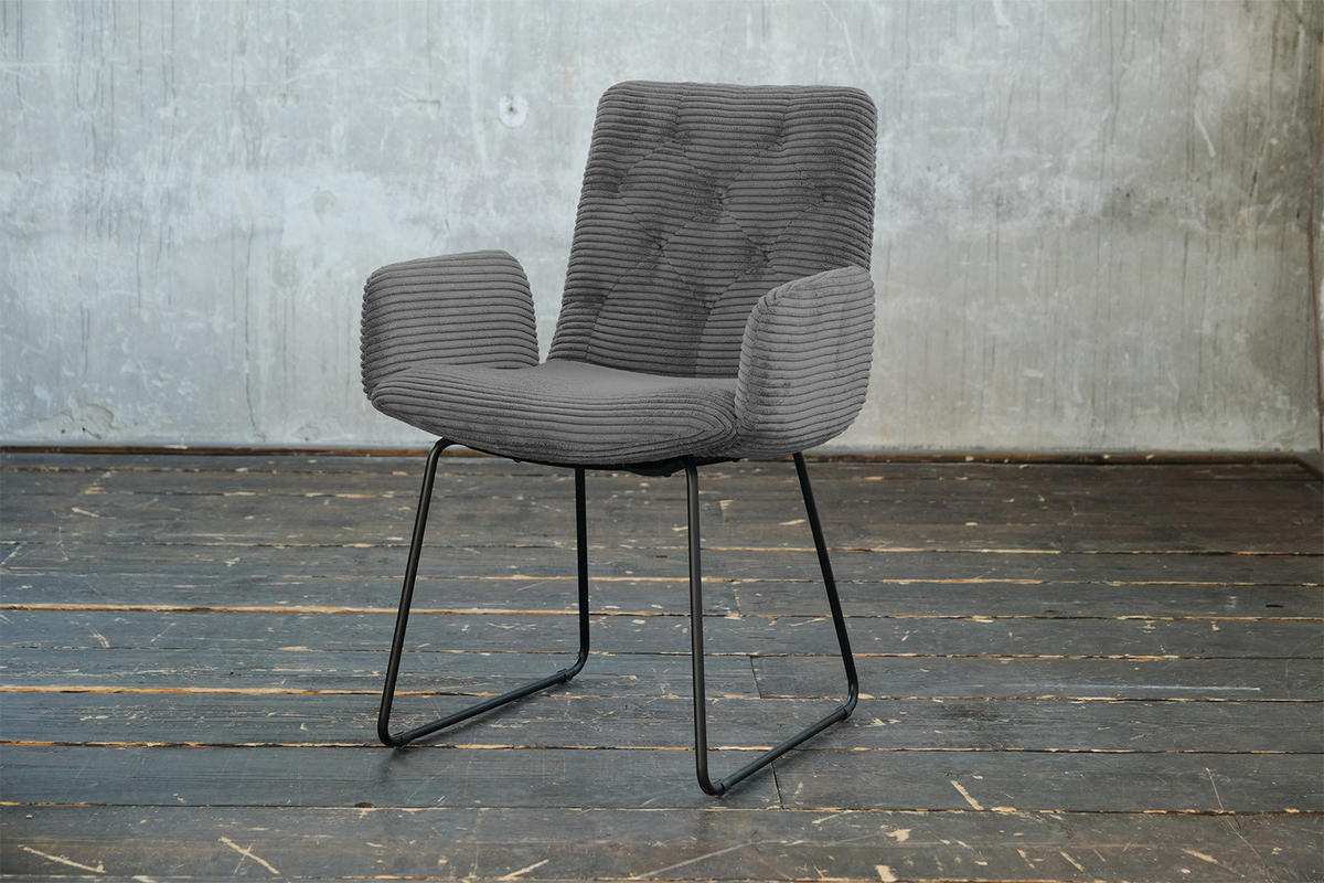 STUHL NEW CHARME Grau Cord - Grau, Textil (59/87/66cm) - KAWOLA