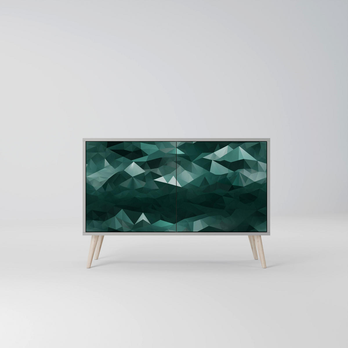 SIDEBOARD POLYGONAL FLOATING, Eicheneffekt, 111x42x77,5 cm, 2 Türen - Eichefarben/Buchefarben, Holzwerkstoff/Buchenholz (111/77.5/42cm) - SpaceRebels