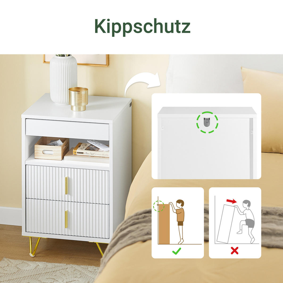 NACHTTISCH Weiß - Weiß, Holzwerkstoff (40/63/40cm) - SoBuy