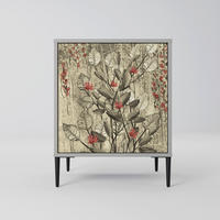 SIDEBOARD HERBAL GRACE, Grau, 57,5x42x72,5 cm, Schwarze Metallfüße - Multicolor/Schwarz, Holzwerkstoff/Metall (57.5/72.5/42cm) - SpaceRebels