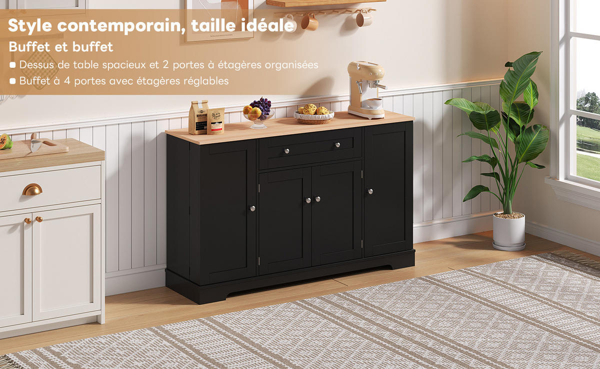 MODERNER Hochschrank aus MDF in Schwarz mit Schublade, Doppeltür und höhenverstellbaren Einlegeböden, 138/40/85 cm, Schwarz - Schwarz, Holzwerkstoff (138/85/40cm) - Redom