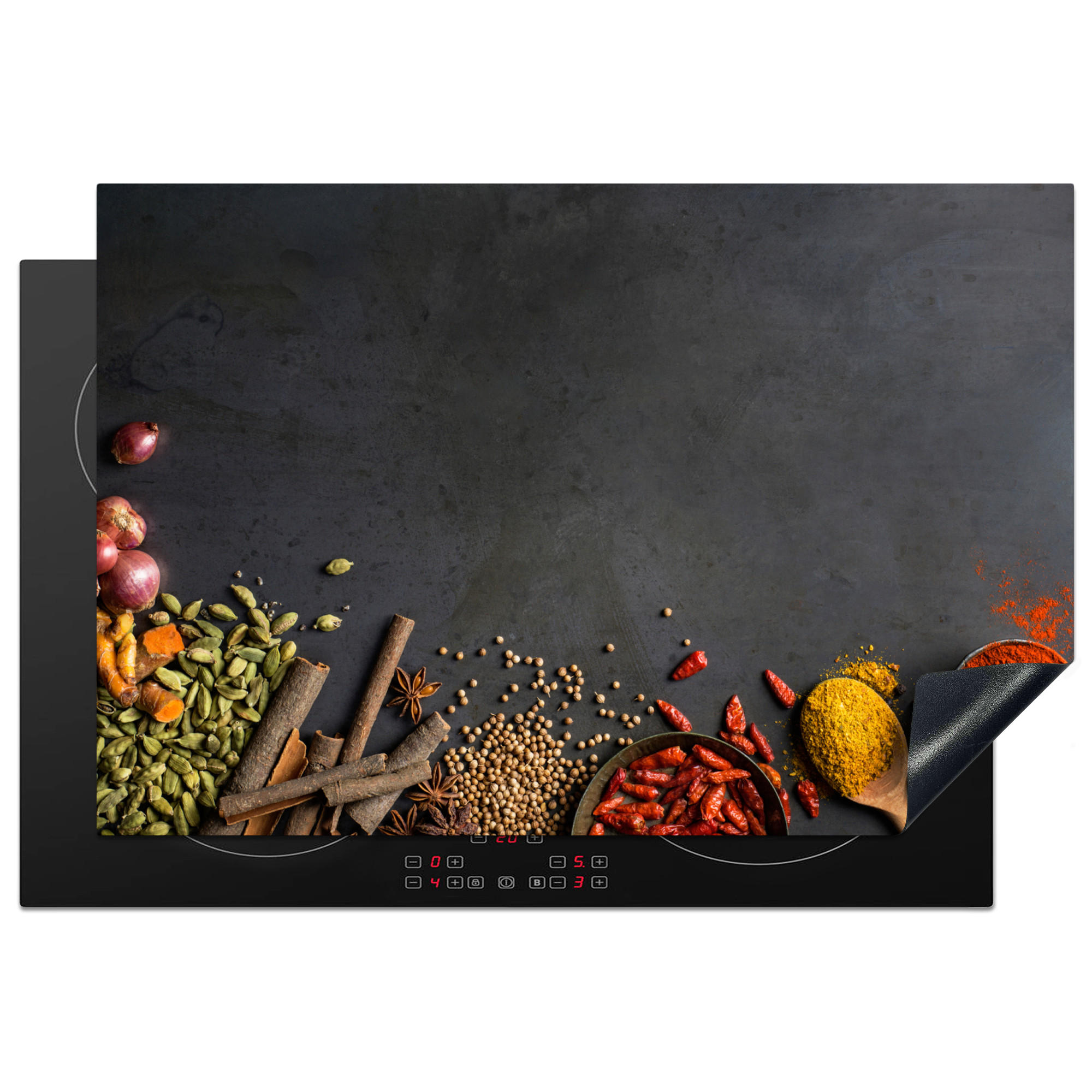 HERDABDECKPLATTE Kräuter - Lebensmittel - Gewürze - Schwarz - Paprika - Zimt 76x51 cm - Currygelb, Kunststoff (76/0.2/51.5cm) - MuchoWow