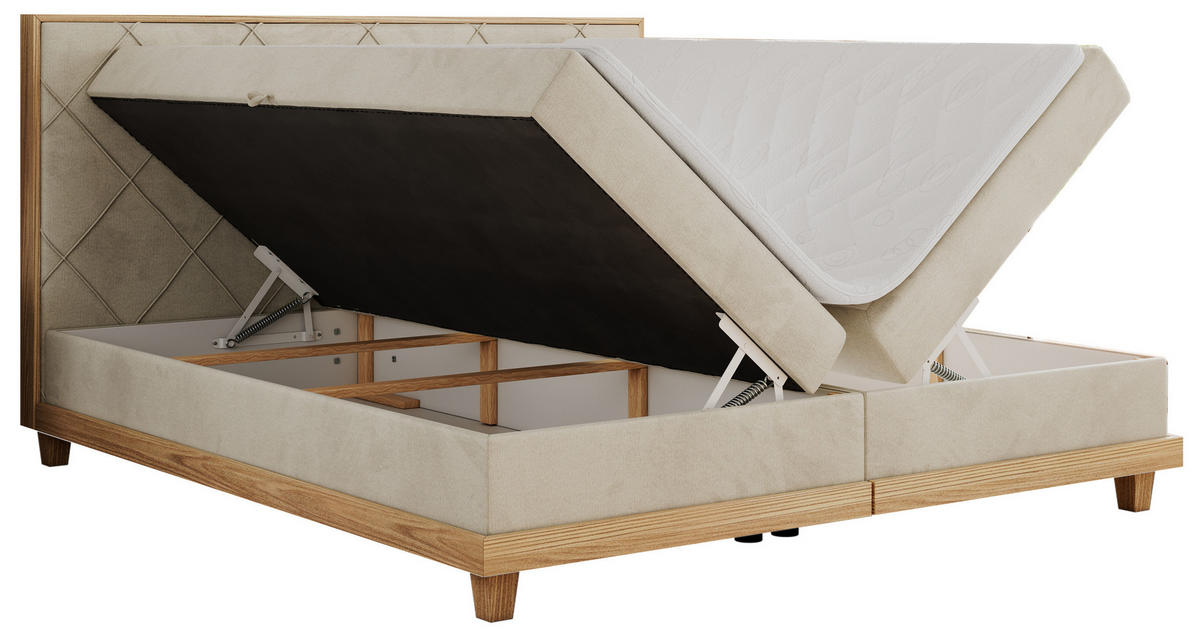 BOXBETT CAICOS 160/200 - Beige Velvet - H4 - Beige, Holz/Textil (160/200cm) - MKS