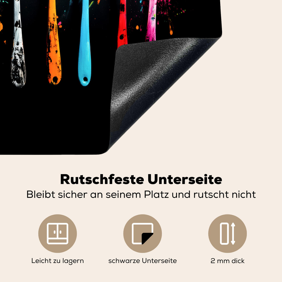 HERDABDECKPLATTE Löffel - Gewürze - Modern - Graffiti - Farbe - Farbenfroh 60x52 cm - Multicolor, Kunststoff (60/52/0.2cm) - MuchoWow