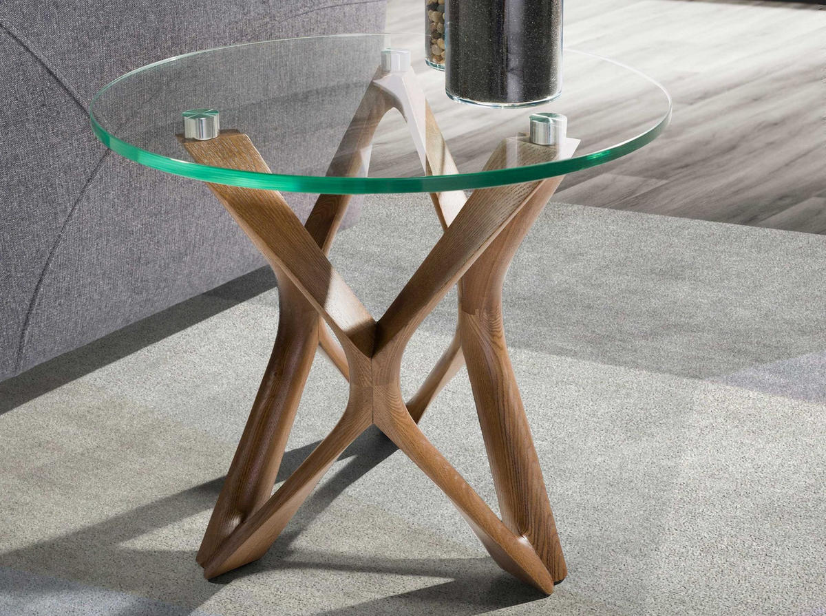 BEISTELLTISCH rund Glas | Walnuss 50/50/41 cm - Transparent/Walnussfarben, Glas (50/50/41cm) - ANGEL CERDA