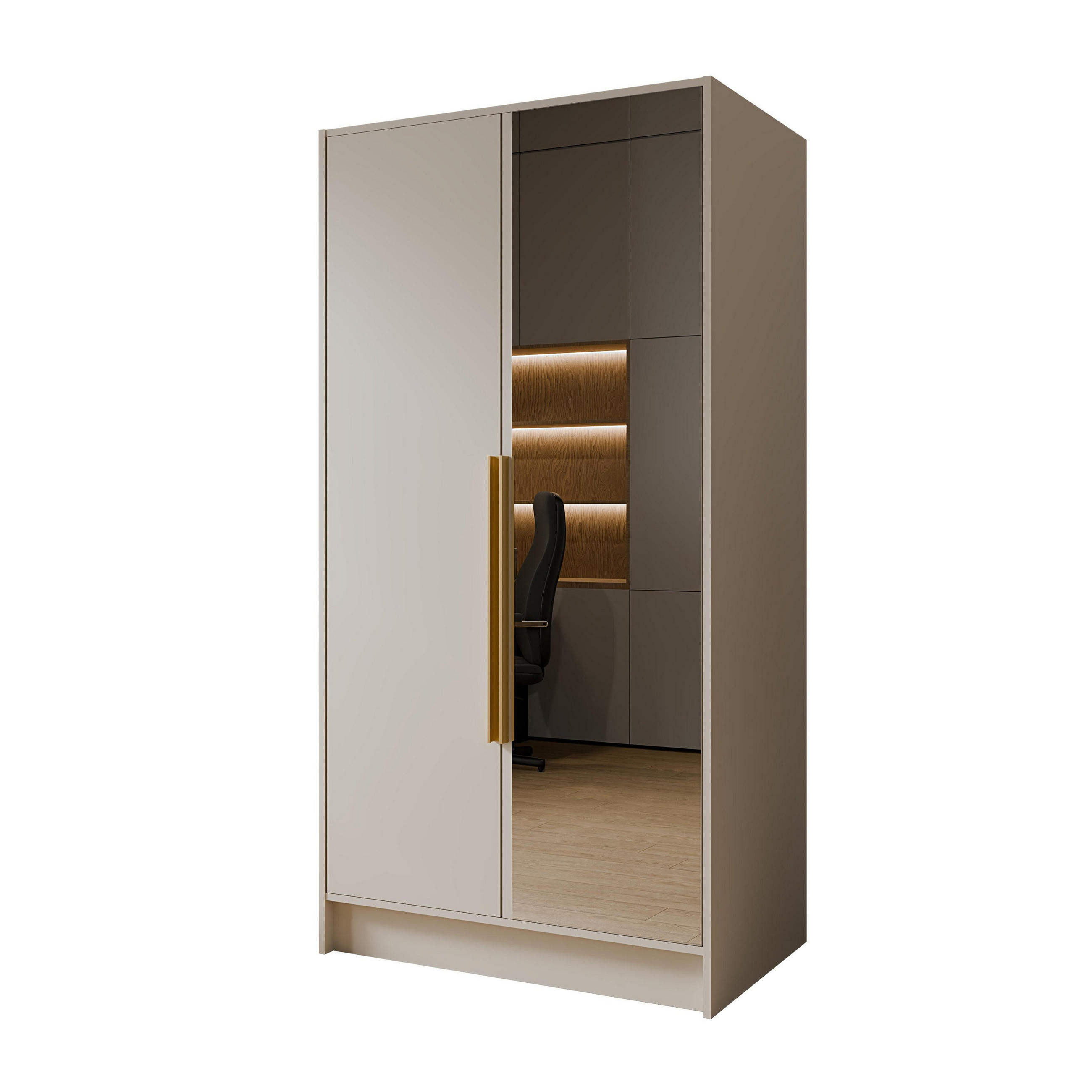 DREHTÜRENSCHRANK RENVO 102/200/51 cm Modern Kleiderschrank 2-türig mit Spiegel Kaschmir - Kaschmir, Holzwerkstoff (102/200/51cm) - MASSENO