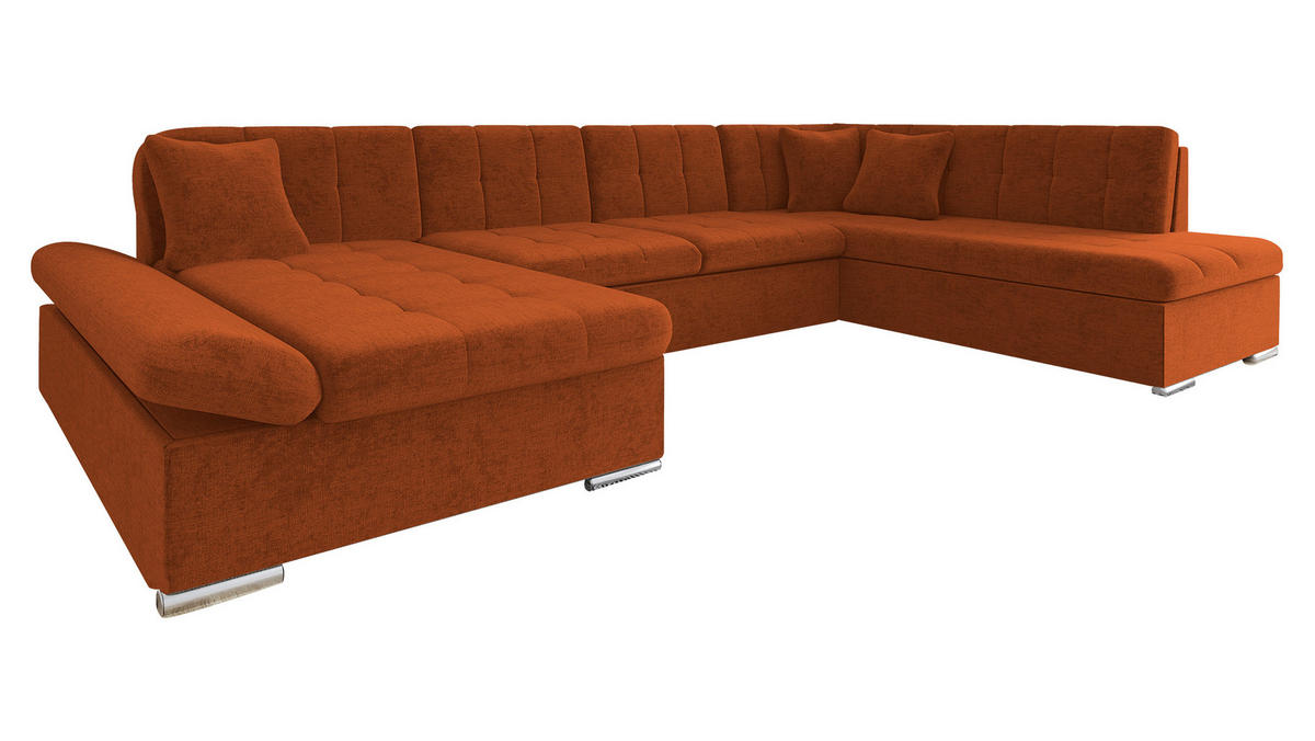 ECKSOFA Bergen, Seite: Links - Silberfarben/Terra cotta, Holz/Textil (345/76/205cm) - MIRJAN24