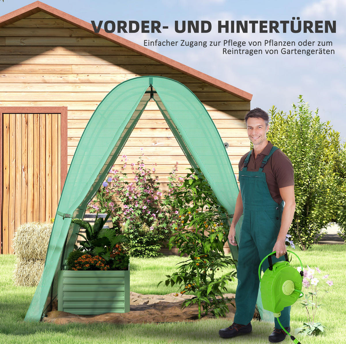 GEWÄCHSHAUS aus Kunststoff 180x180x200 cm in Grün mit 2 Türen & Netzfenstern - Grün, Kunststoff (180/200/180cm) - Modfu