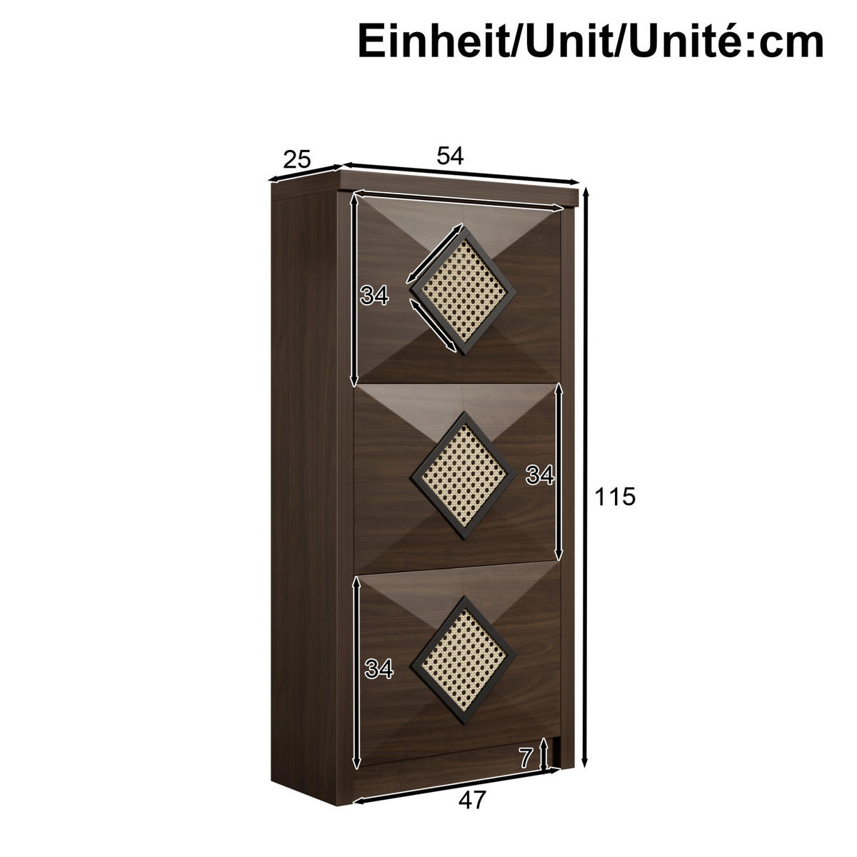 SCHUHSCHRANK aus Spanplatte 54x25x115cm in Naturfarben Dunkelbraun mit 3 Klappfächern - Naturfarben, Holzwerkstoff (54/115/25cm) - Modfu