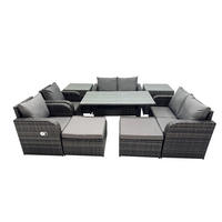 Gartenmöbelset mit Esstisch,Hockern,Beistelltischen Polyrattan Dunkelgrau 8-Sitzer - Dunkelgrau/Grau, Glas/Kunststoff - Fimous