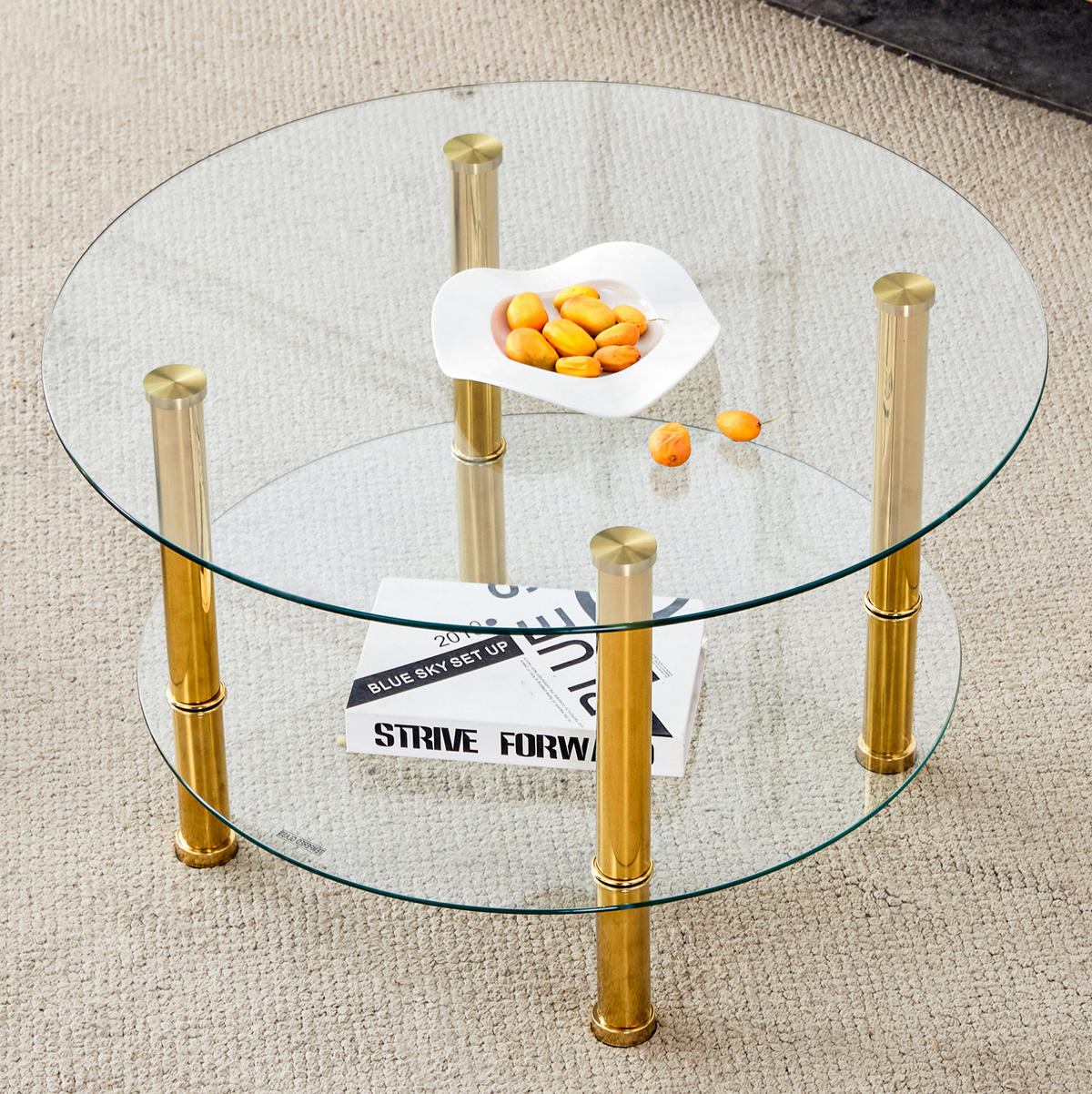 COUCHTISCH 70/60/42 cm aus Glas und Metall in Gold mit 2 Ablagen - Goldfarben, Glas (70/70/42cm) - Flora Grace