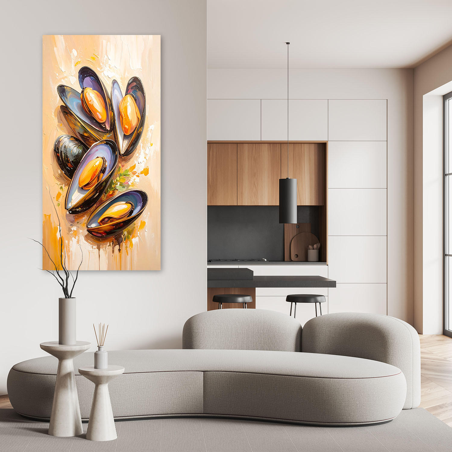 LEINWANDBILD Muscheln Meeresfrüchte Sushi 40x80cm - Beige, Textil (40/80cm) - Feeby