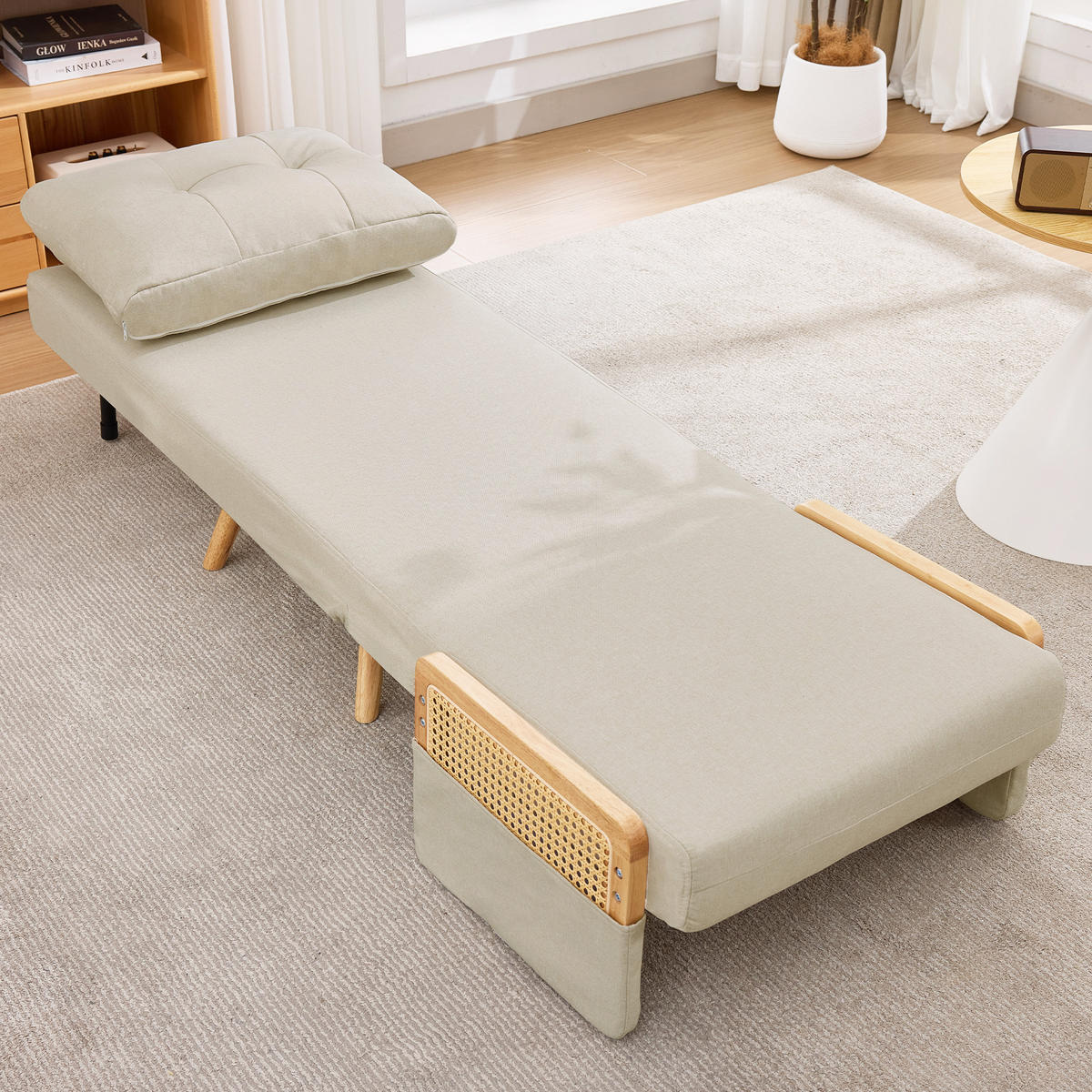 SESSEL Leinen Beige mit Schlaffunktion - Beige, Holz/Holzwerkstoff (67.5/86.5/73cm) - WISHDOR
