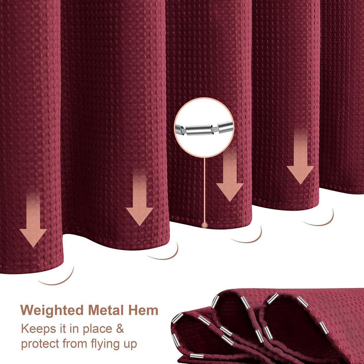 DUSCHVORHANG Waffelstoff 122 x 182 cm Burgunderrot - Bordeaux, Textil (122/182cm)