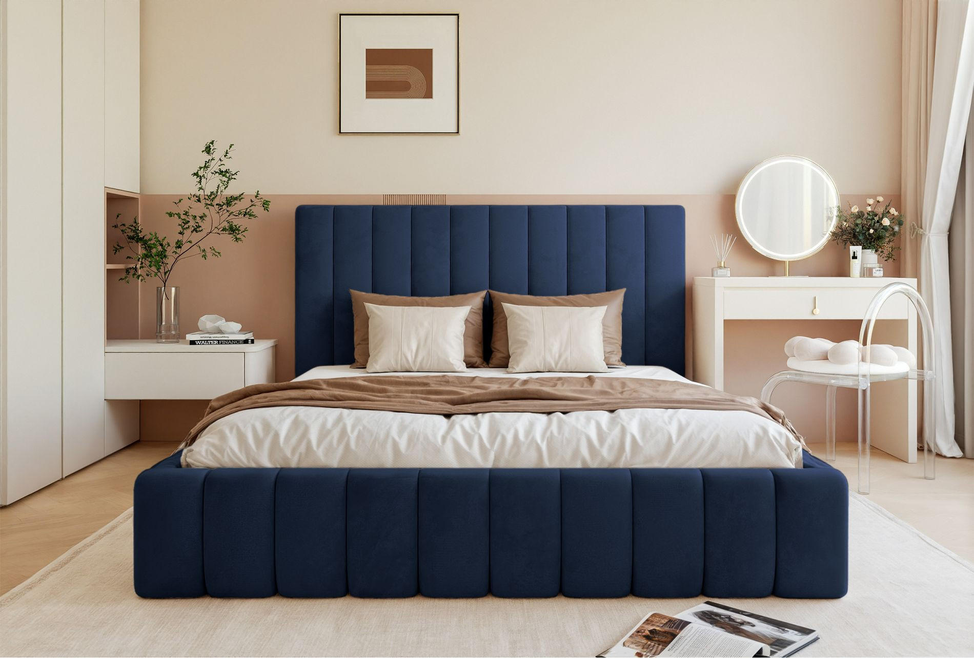 POLSTERBETT Fiarro Marineblau, Velours, 180x200 cm - Dunkelblau, Textil (180/200cm) - Selsey