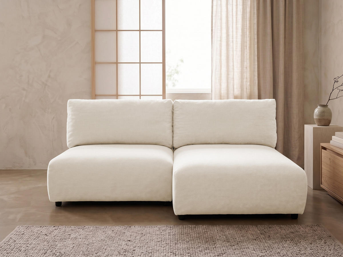 ECKSOFA Sora mit Schlaffunktion, Bettkasten und extra tiefer Komfortzone aus hochwertigem Hellbeige Strukturstoff - Beige/Schwarz, Holz/Kunststoff (200/140cm) - S-Style