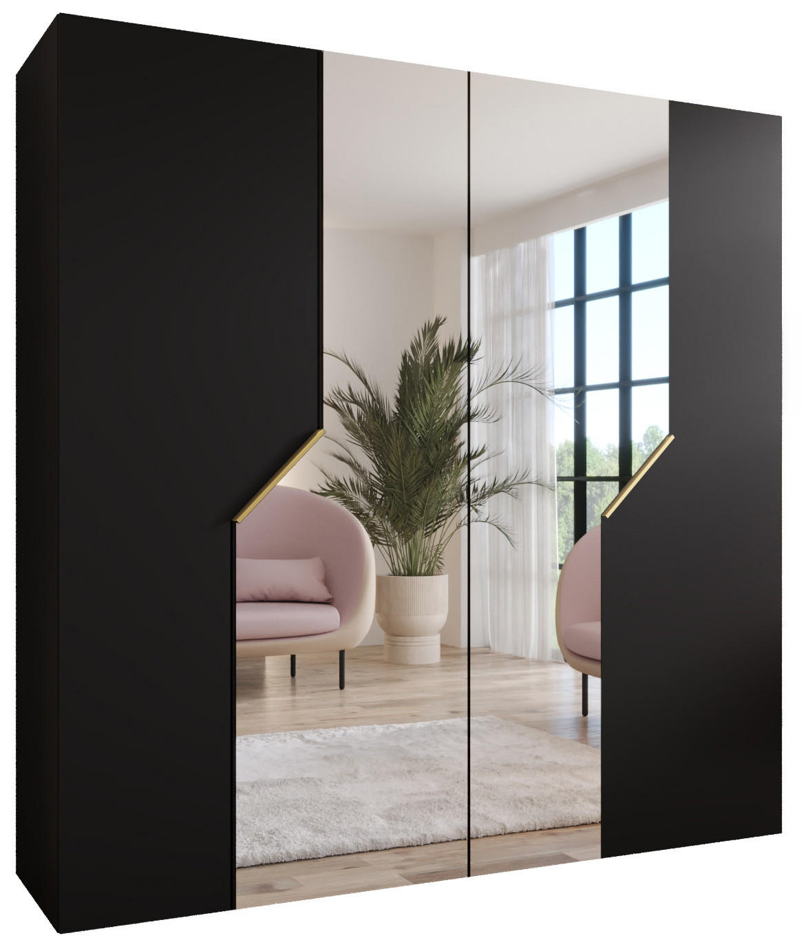 Abiks Möbel Drehtürenschrank Schwarz, Gold 200x202x52 cm