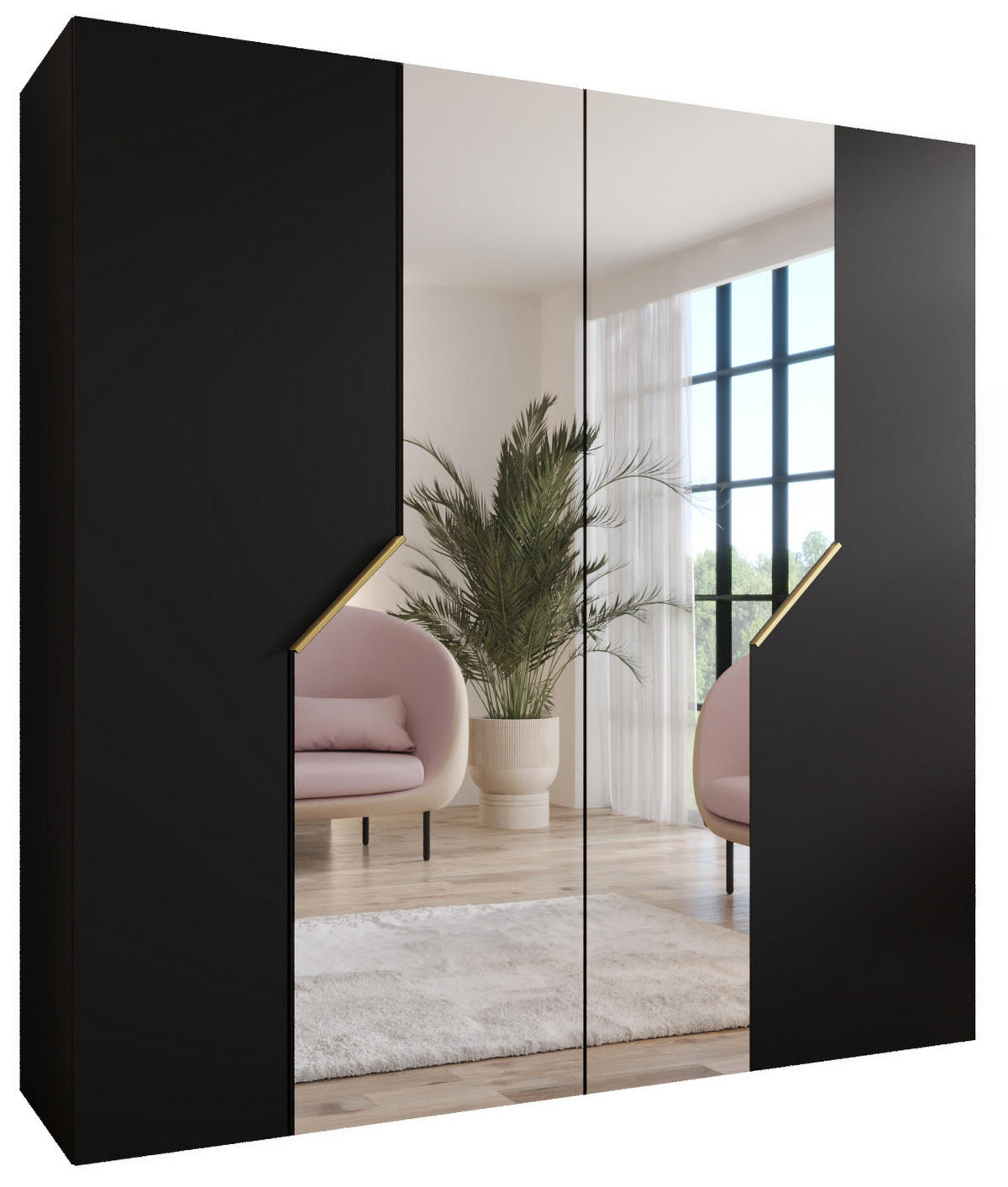 DREHTÜRENSCHRANK 202/200/52 4-türig - Goldfarben/Schwarz, Holz/Metall (200/202/52cm) - Abiks Möbel