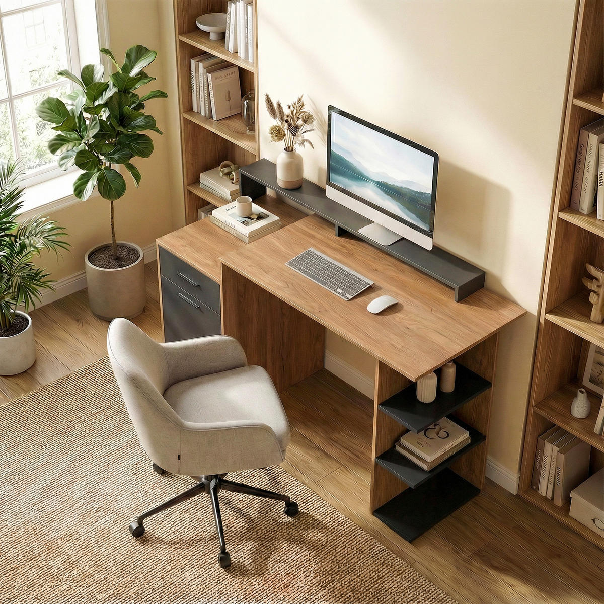 COMPUTERTISCH Spanplatte MDF Eiche - Eichefarben, Holzwerkstoff (140/60/82cm) - HOMCOM