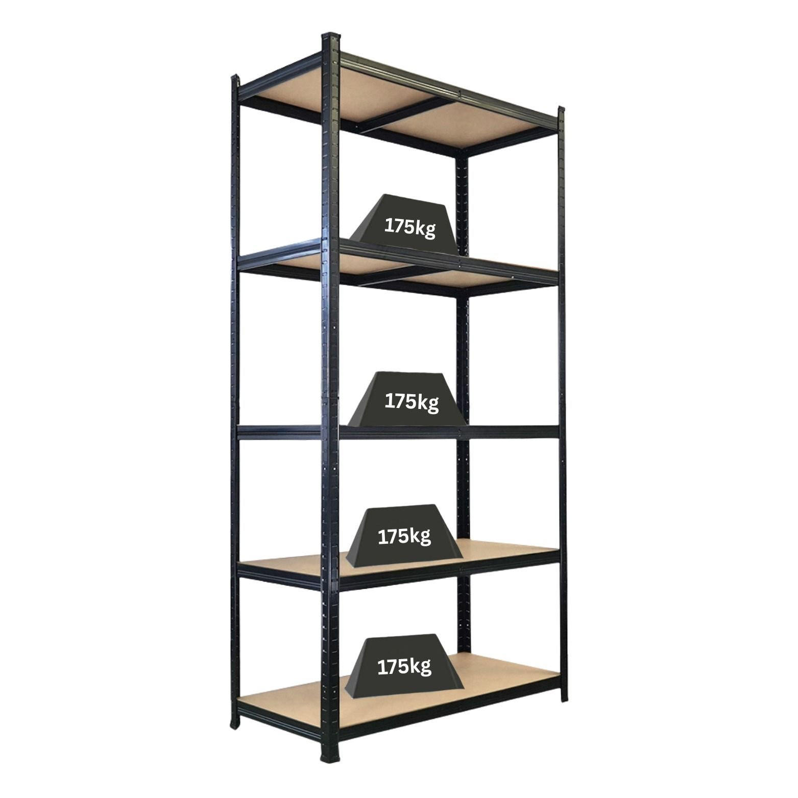 SCHWERLASTREGAL Giant Ragnar für Gesamtlast 875kg 200x100x50 5 MDF-Platten-Ebenen Schwarz - Schwarz, Metall (100/200/50cm) - PROREGAL