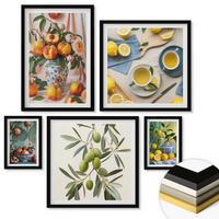 WANDBILDER 5er-Set - 50x50 cm & 20x30 cm & 40x60 cm Schwarzer Rahmen - Fruchtzusammensetzungen - Schwarz, Kunststoff (40/60cm) - ArtPrintCave
