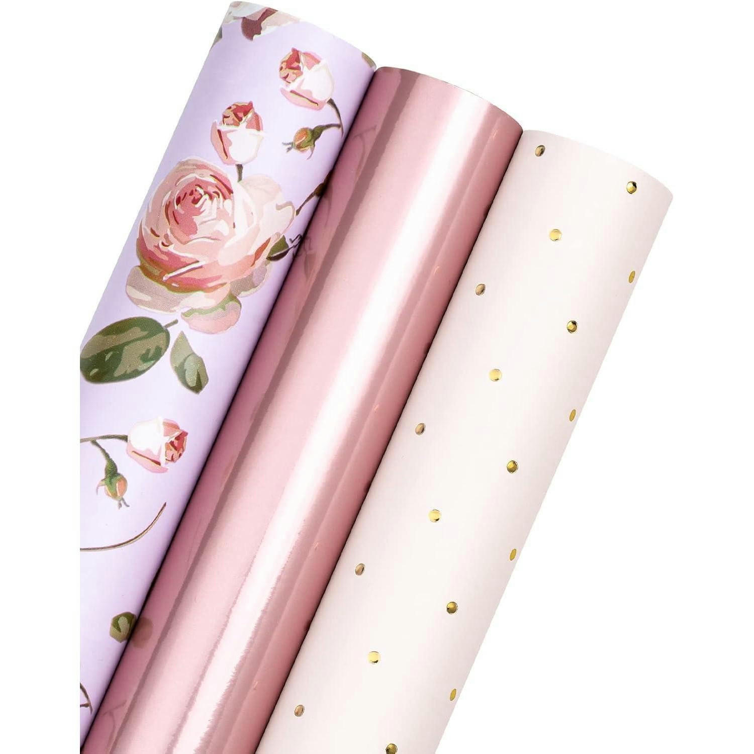 GESCHENKPAPIER 3 Rollen Mini-Rolle 43,2 cm x 3,05 m Rosa Roségold Designs - Multicolor, Papier (10/4/44cm)