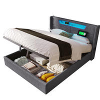 POLSTERBETT 160/200 cm Grau aus Leinen mit LED-Beleuchtung und Stauraum - Grau, Textil (160/200cm) - OKMYHOME