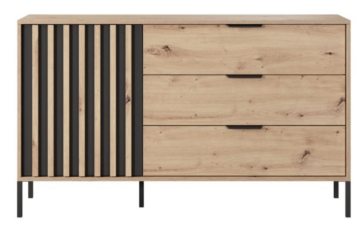 KOMMODE Schwarz ALLI Mit Lamellen Auf Hohen Beinen - Braun, Holzwerkstoff (137.3/81.4/39.5cm) - Sepro Meble