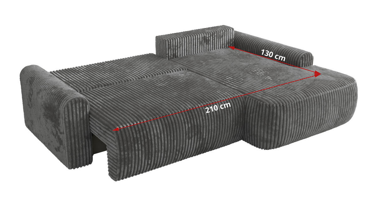 ECKSCHLAFSOFA CUBO L Dunkelgrau Cord - rechts - Dunkelgrau/Schwarz, Kunststoff/Textil (187/273cm) - MKS