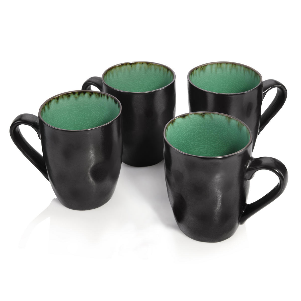 KAFFEEBECHER SET PALM BEACH - 4 teilig aus Steingut - Grün, Keramik (23/14/21cm) - Sänger