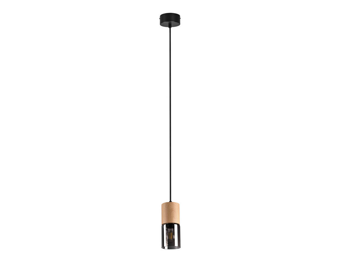 PENDELLEUCHTE Holz Ø10cm, Lampenschirm Rauchglas - Schwarz, Glas/Holz (10/10/150cm) - meineWunschleuchte