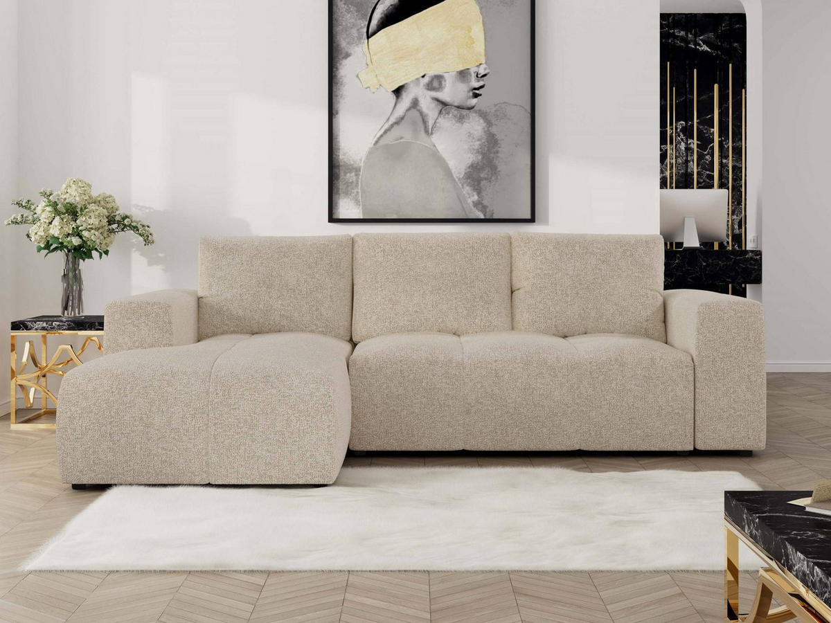 ECKSOFA MONIVA Creme Strukture - Links - Creme/Schwarz, Textil (164/266cm) - MKS