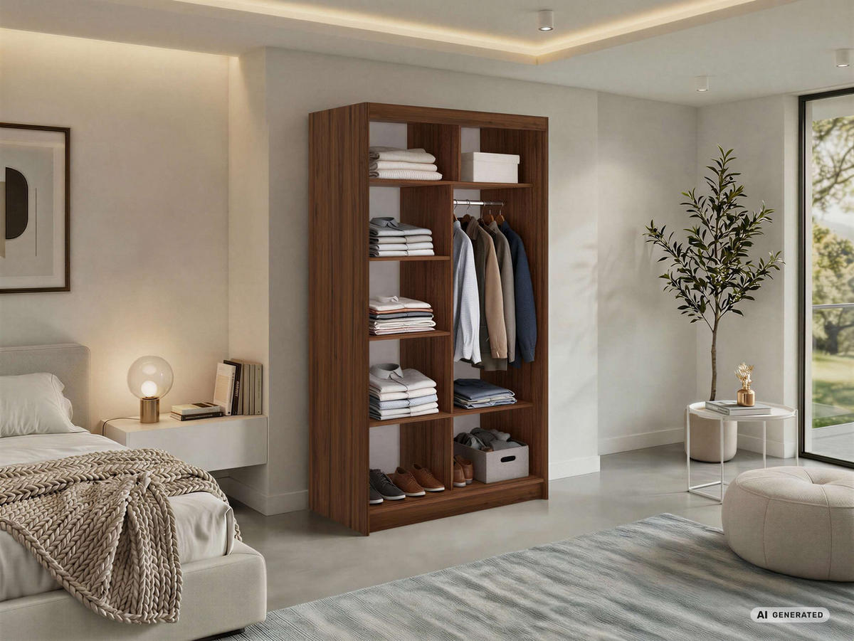 SCHWEBETÜRENSCHRANK 120 - VERONA - Warmia Walnuss mit Spiegel - Walnussfarben/Alufarben, Holzwerkstoff/Metall (120/216/61cm) - MKS