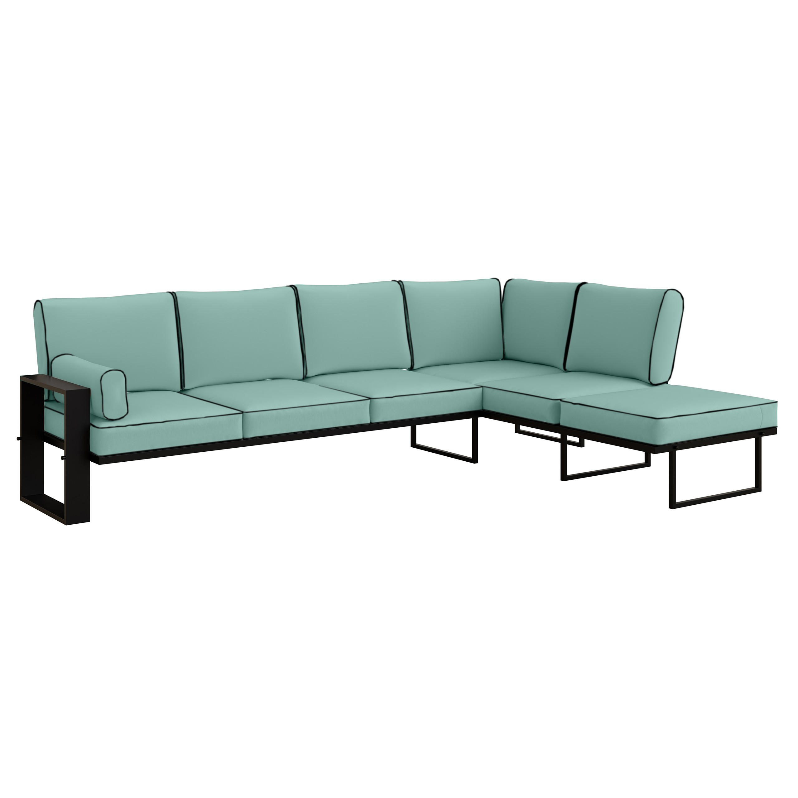ECKSOFA Garten Türkis, schwarze Metallbeine - Türkis, Holzwerkstoff/Metall (292/90/195cm) - Bettso