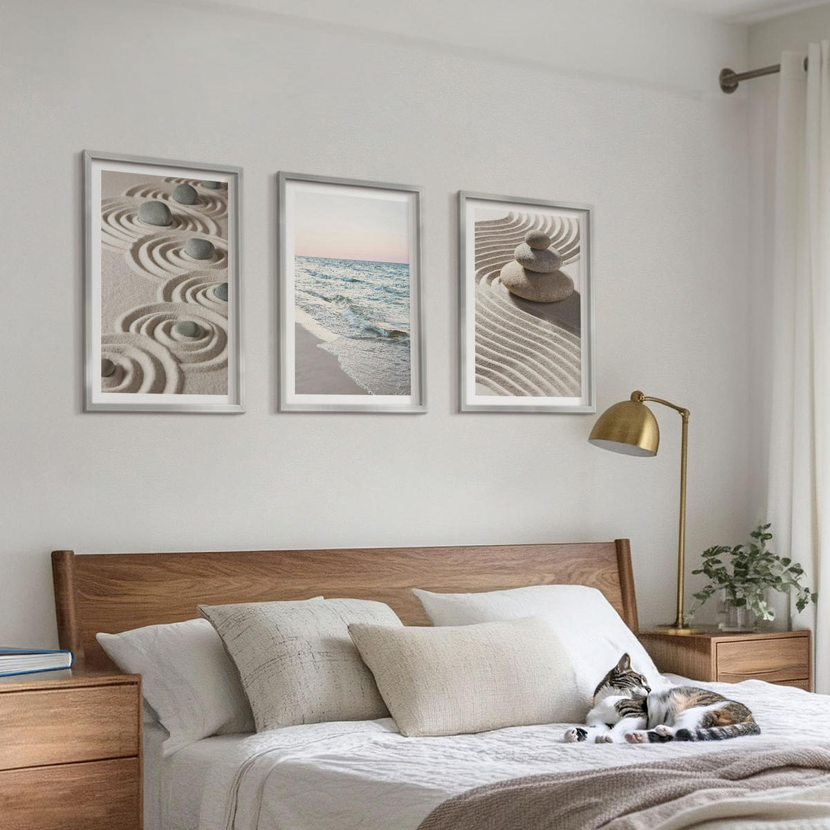 BILDER SET 3er Set - 40x60 cm Silberner Rahmen - Wellen, Sand, Wasser, Steine, Strand - Silberfarben, Kunststoff (40/60cm) - TULUP