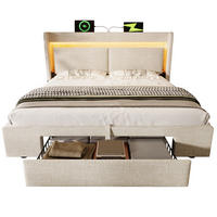 POLSTERBETT 160/200 cm mit Bettkasten, LED-Beleuchtung und USB/USB-C - Beige, Textil (160/200cm) - BEAOK